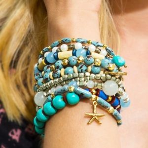 Bohemian Multi-Strand Wood, Metal, Glass, and Natural Stone Stretch Brac…